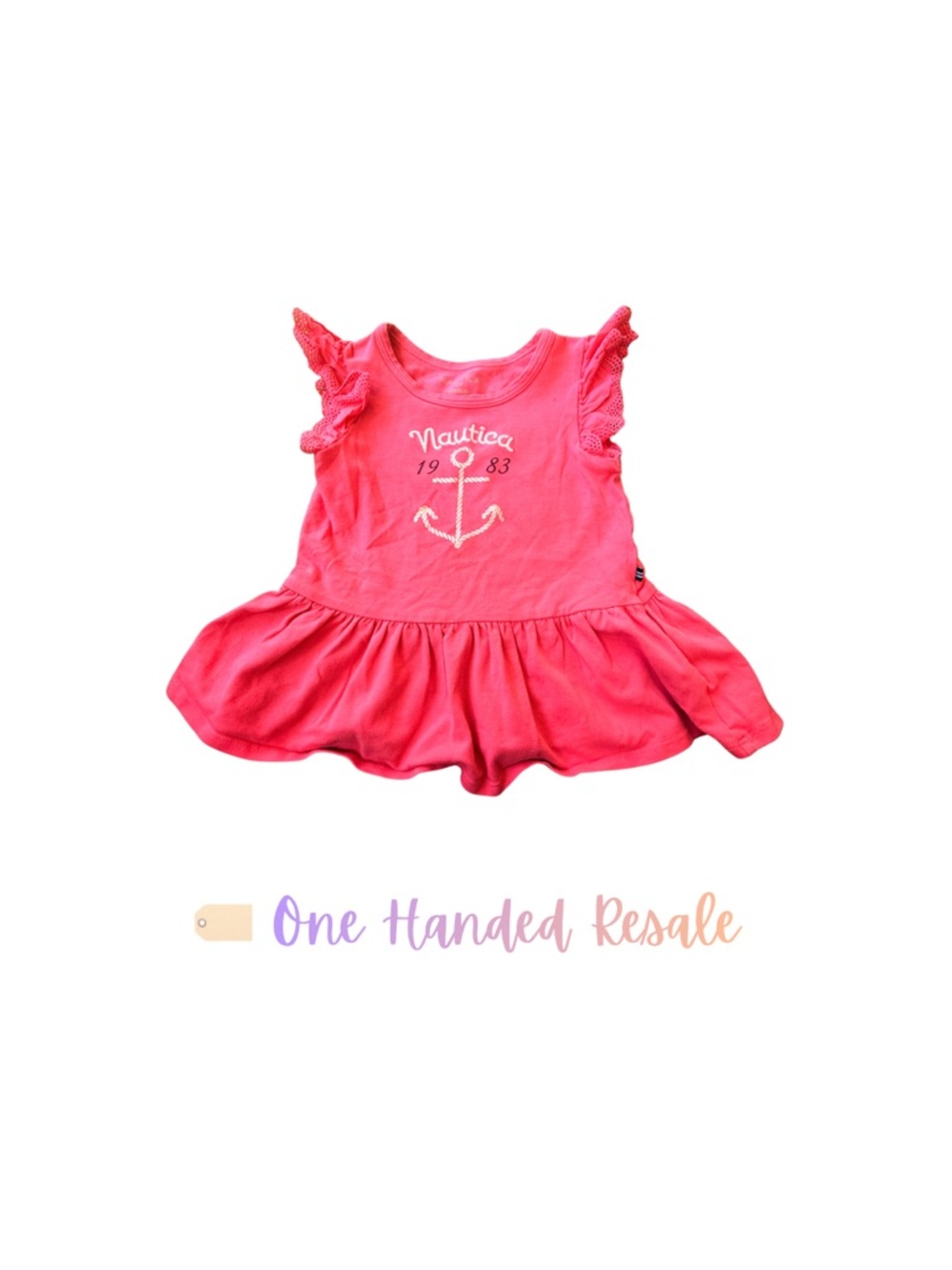 ⚓️ Nautica Girls Hot Pink Ruffle Sleeves Gathered Dress Anchor Graphic Kids 2T